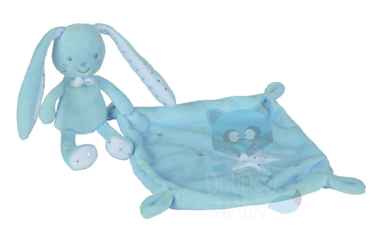  layette baby comforter blue rabbit white star 